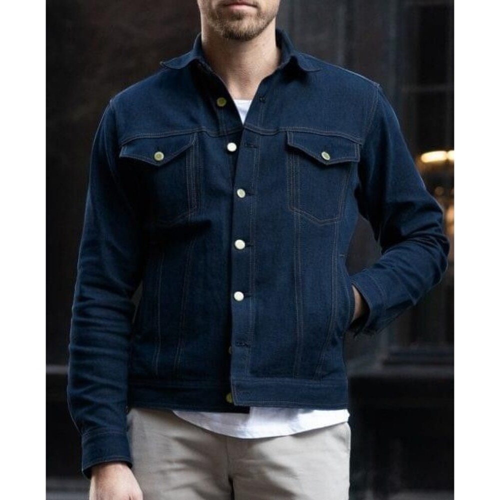 Woodies Indigo Raw Blue Performance Denim Trucker Jacket AT Waist Men's 2X XXL